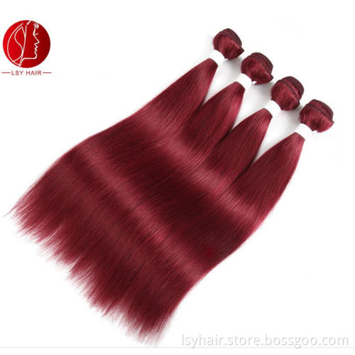 Ali Express Color 99J Brazilian Straight Human Hair Weave Bundle  With Ear to Ear 13*4 Frontal Online Sale Mago Hair Extensions